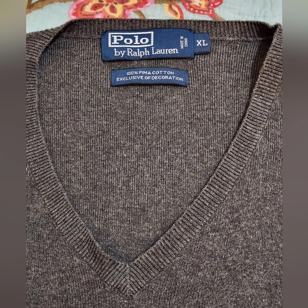 Vintage Ralph Lauren Polo V-Neck Sweater Men's Gray XL